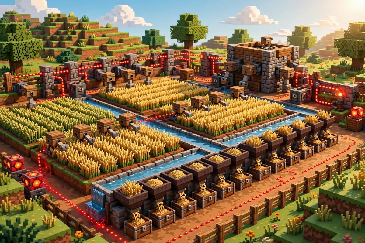 PlayBattleSquare set up automatic farm Minecraft — automatic crop farm
