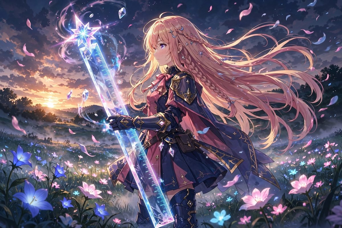 Evanescia lightcone guide — magical girl warrior with glowing light cone weapon in Honkai Star Rail