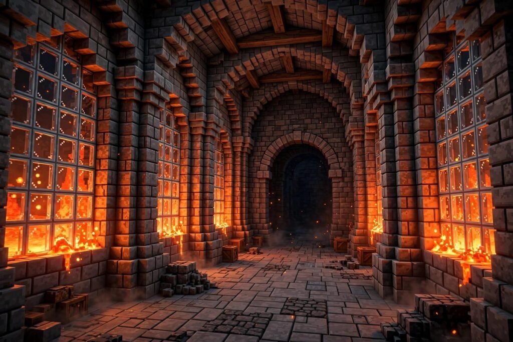 Block lava Minecraft lighting used in a castle build