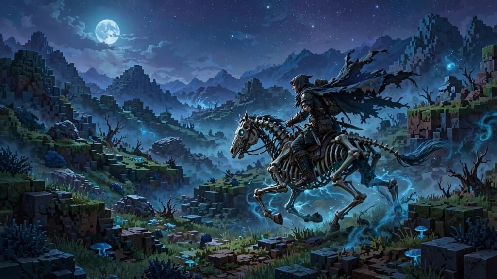 Riding a skeleton horse in Minecraft