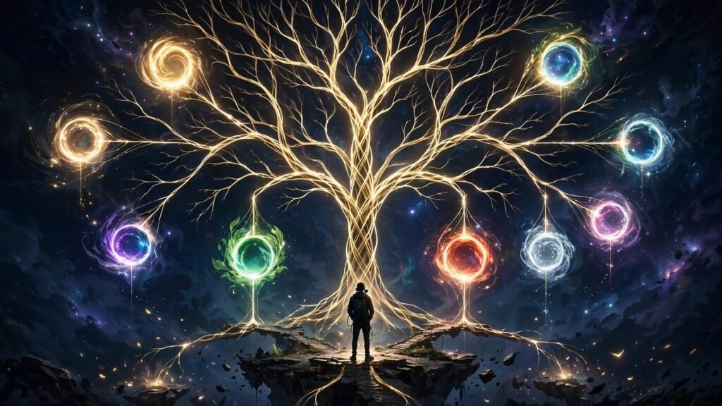 Choose your own ending games branching story paths illustration