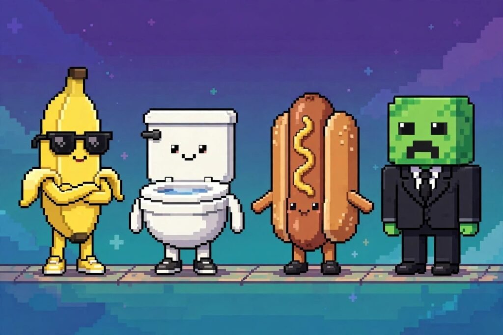 Funny Minecraft skins lineup illustration