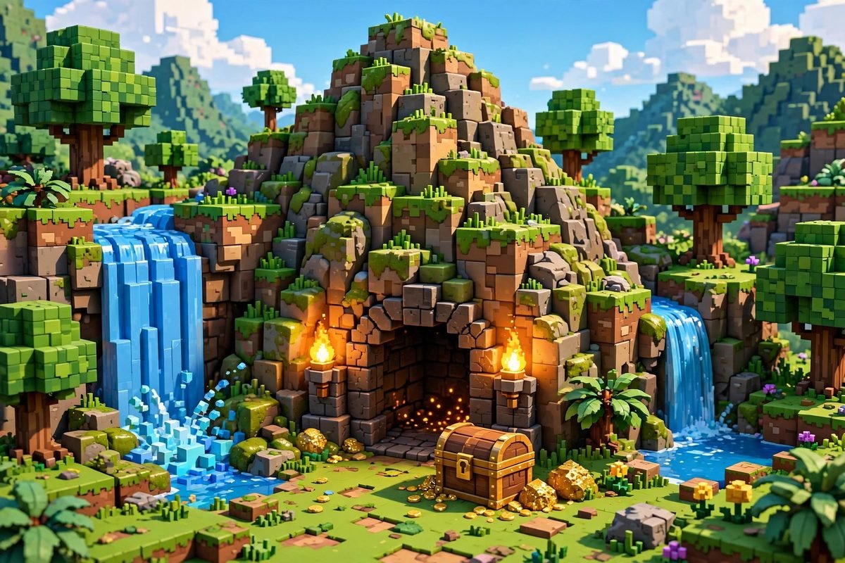 Voxel dungeon map featured in the gaming adventures PlayBattleSquare archives