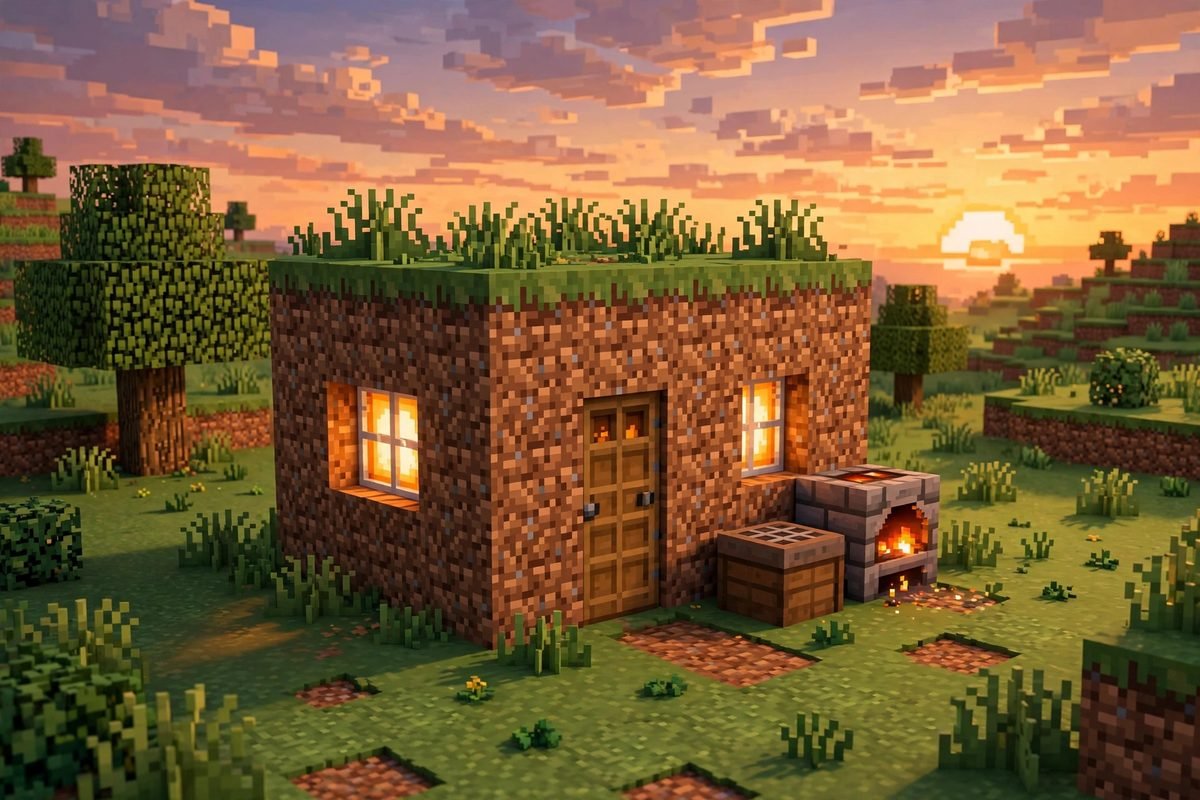 Minecraft dirt block guy inspired dirt house starter base