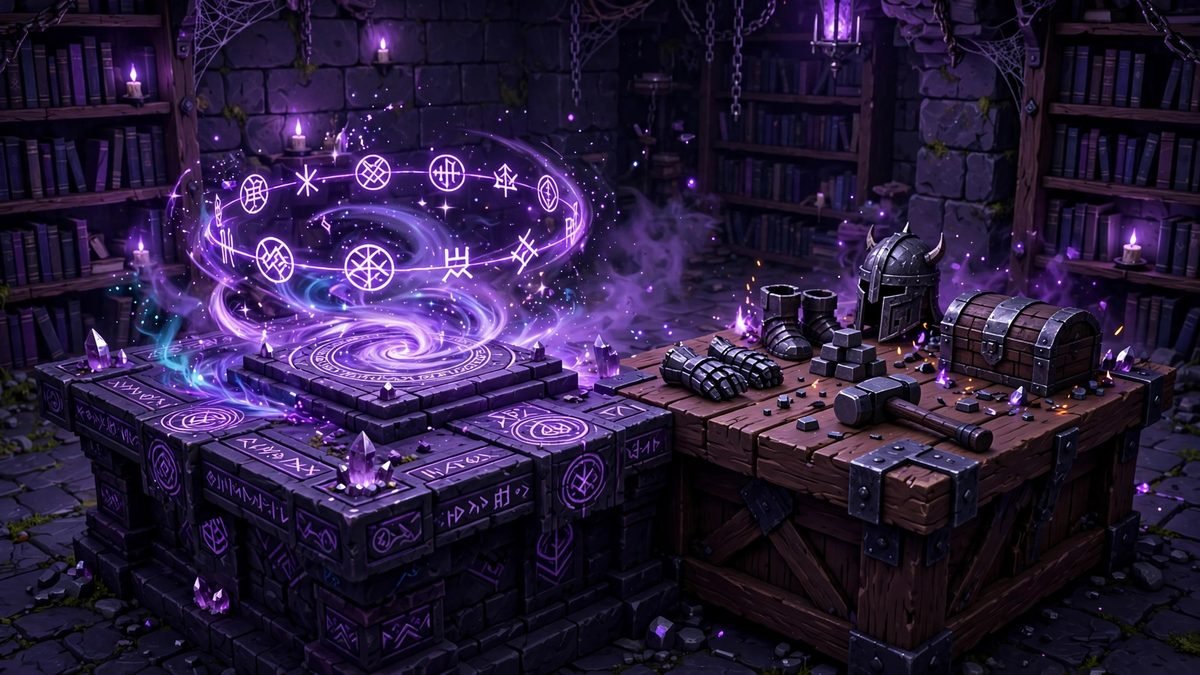 Enchanting and smithing table in Minecraft close-up