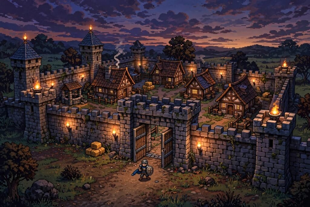 Knight avatar approaching a castle in a RuneScape private servers world