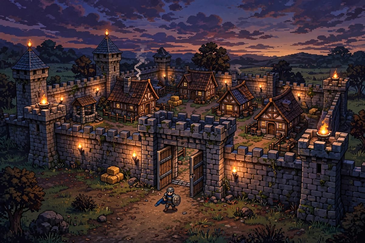 Knight avatar approaching a castle in a RuneScape private servers world