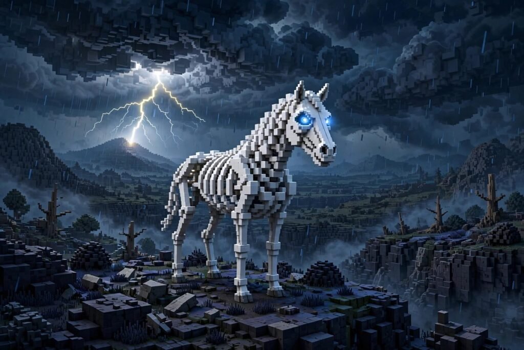 Can you ride skeleton horses in Minecraft — skeleton horse in a thunderstorm