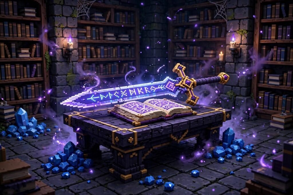 Sweeping edge enchantment guide — enchanting a sword at the enchanting table
